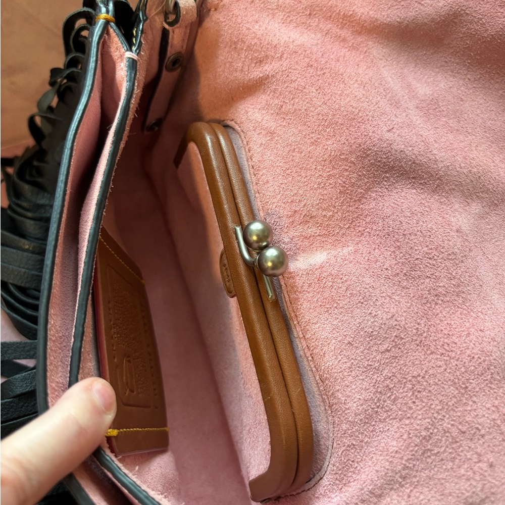 RARE Coach 1941 Dinky with Wild Tea Rose Fringe in Black and Pink, EUC - Picture 9 of 15